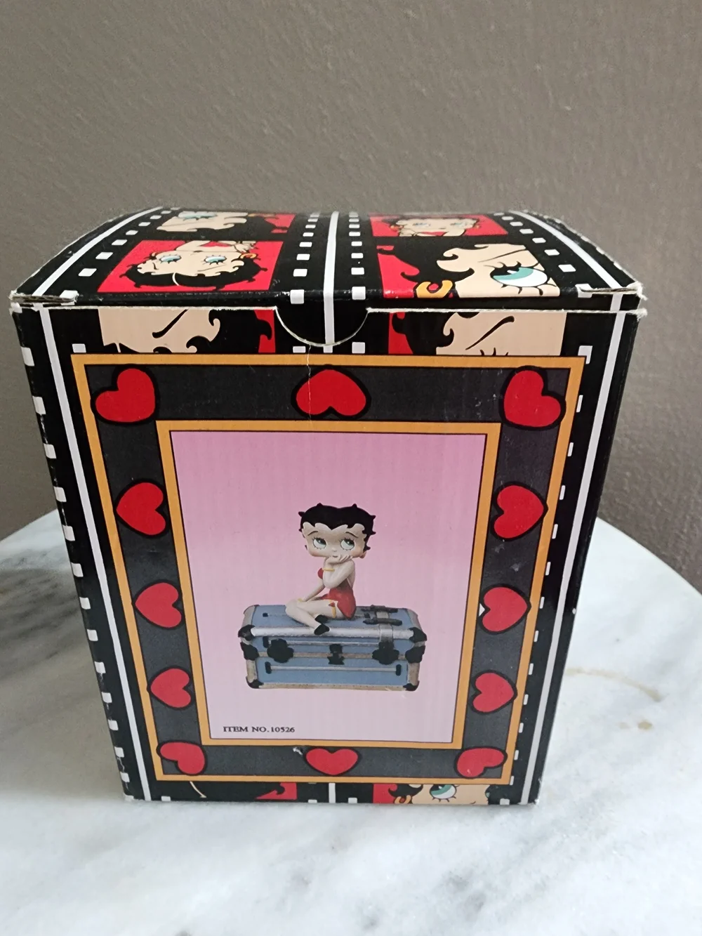 Betty Boop Figurine on Blue Trunk Trinket Box